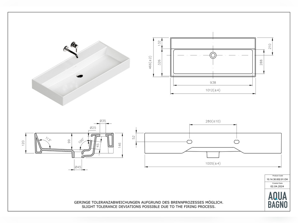 Waschbecken Aufsatzwaschtisch 101cm - Loft Air - 10.14.30.002.01.OH