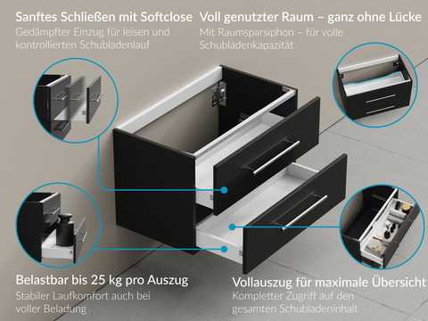 Flex Waschtischunterschrank 100, Schwarz Hochglanz Lackiert