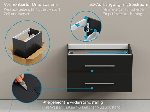 Flex Waschtischunterschrank 100, Schwarz Hochglanz Lackiert