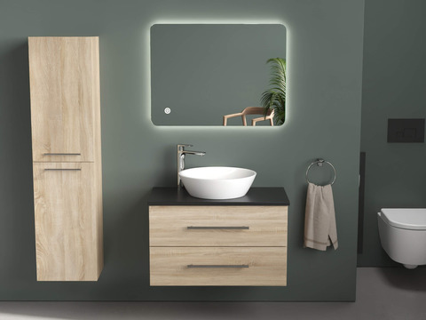 Flex Badmöbel 80, Eiche Gold, Keramik Waschbecken,...