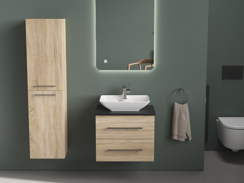 Flex Badmöbel 60, Eiche Gold, Keramik Waschbecken,...