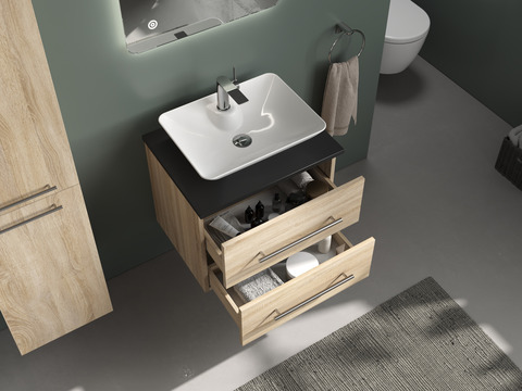 Flex Badmöbel 60, Eiche Gold, Keramik Waschbecken,...