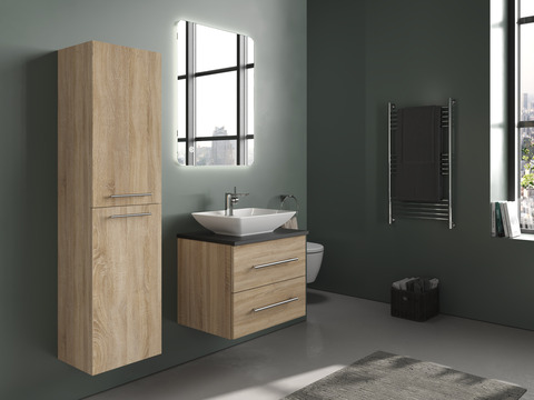 Flex Badmöbel 60, Eiche Gold, Keramik Waschbecken,...