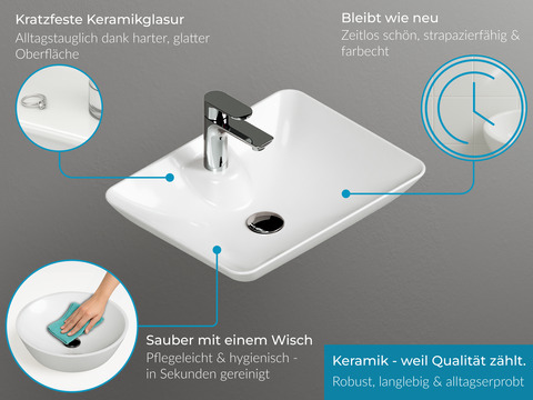 Flex Badmöbel 60, Weiß Hochglanz, Keramik...