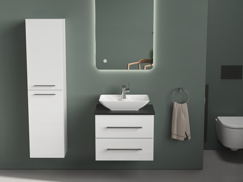 Flex Badmöbel 60, Weiß Hochglanz, Keramik...