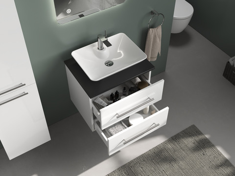 Flex Badmöbel 60, Weiß Hochglanz, Keramik...