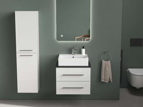 Flex Badmöbel 60, Weiß Hochglanz, Keramik...