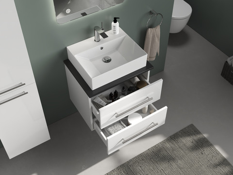 Flex Badmöbel 60, Weiß Hochglanz, Keramik...