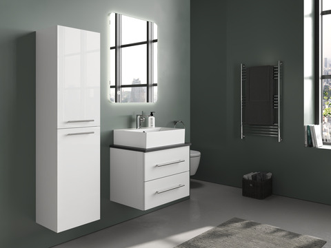 Flex Badmöbel 60, Weiß Hochglanz, Keramik...