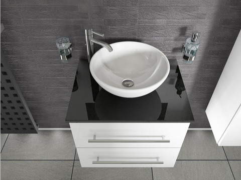 Flex Badmöbel 60, Weiß Hochglanz, Keramik...