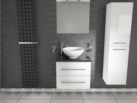 Flex Badmöbel 60, Weiß Hochglanz, Keramik...