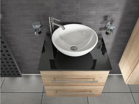 Flex Badmöbel 60, Eiche Gold, Keramik Waschbecken,...