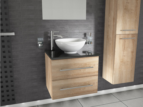 Flex Badmöbel 60, Eiche Gold, Keramik Waschbecken,...