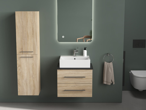 Flex Badmöbel 60, Eiche Gold, Keramik Waschbecken,...