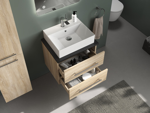 Flex Badmöbel 60, Eiche Gold, Keramik Waschbecken,...