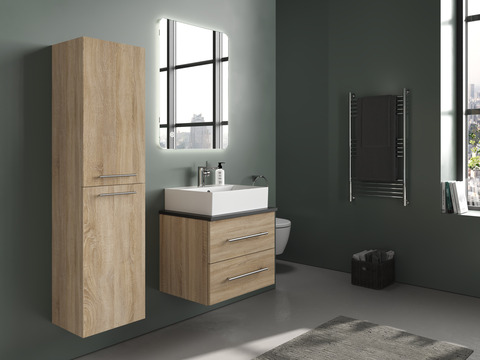 Flex Badmöbel 60, Eiche Gold, Keramik Waschbecken,...