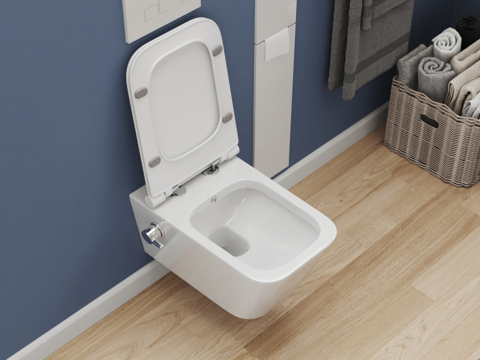 Wand Dusch WC Taharet - mit abnehmbaren Softclose Toiletten-Sitz - Bidet - Keramik - CT2041V-B