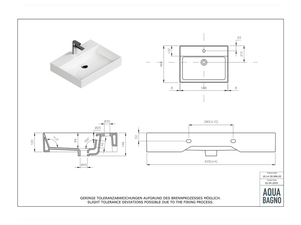 Waschbecken Aufsatzwaschtisch 61cm - Loft Air - 10.14.30.006.02