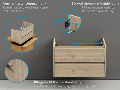 Duo Badmöbel 100, Eiche Gold, Keramik Waschbecken