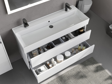 Duo Badmöbel 120, Weiß Hochglanz, Keramik...