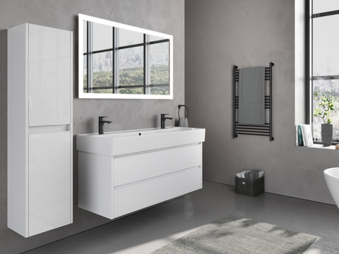 Duo Badmöbel 120, Weiß Hochglanz, Keramik...
