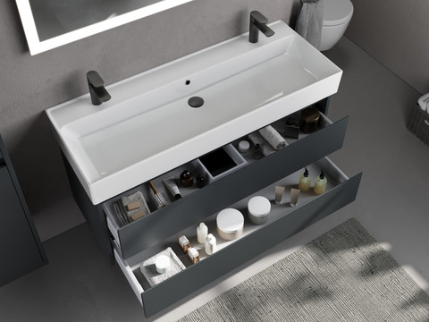 Duo Badmöbel 120, Anthrazit Matt Lackiert, Keramik...