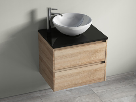 Duo Badmöbel 60, Eiche Gold, Keramik Waschbecken,...