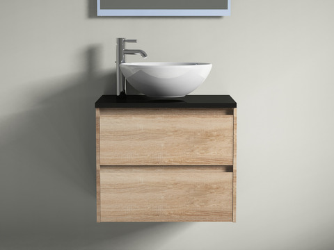 Duo Badmöbel 60, Eiche Gold, Keramik Waschbecken,...