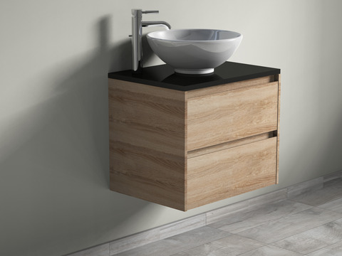 Duo Badmöbel 60, Eiche Gold, Keramik Waschbecken,...