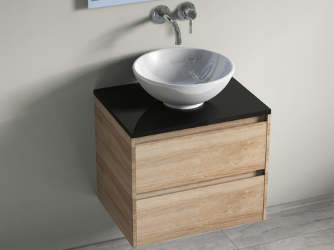 Duo Badmöbel 60, Eiche Gold, Keramik Waschbecken,...