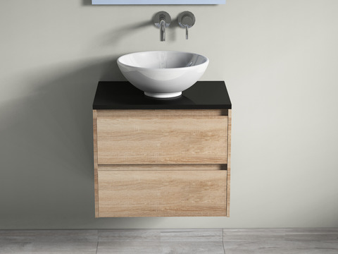 Duo Badmöbel 60, Eiche Gold, Keramik Waschbecken,...