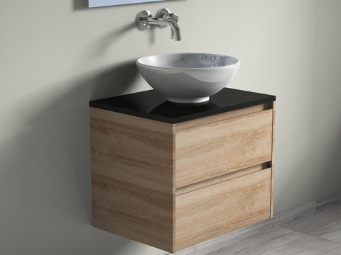 Duo Badmöbel 60, Eiche Gold, Keramik Waschbecken,...