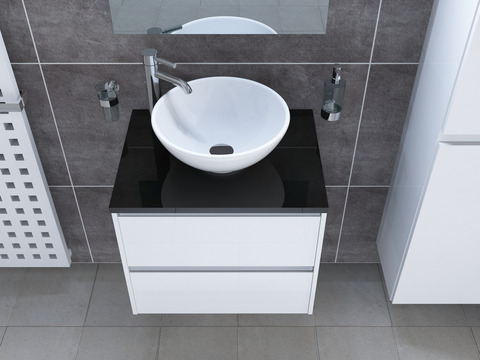 Duo Badmöbel 60, Weiß Hochglanz, Keramik...