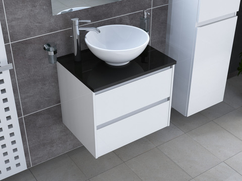 Duo Badmöbel 60, Weiß Hochglanz, Keramik...