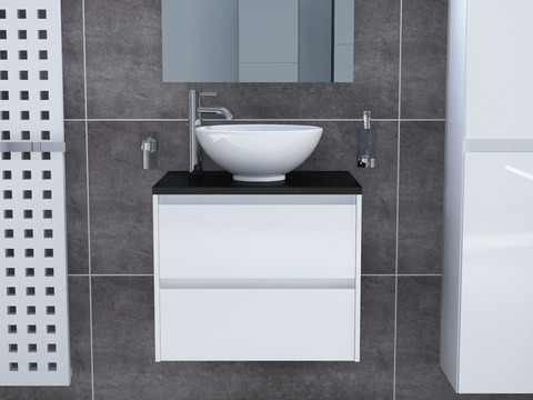 Duo Badmöbel 60, Weiß Hochglanz, Keramik...