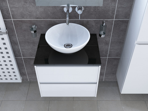 Duo Badmöbel 60, Weiß Hochglanz, Keramik...