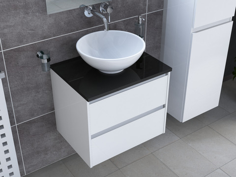 Duo Badmöbel 60, Weiß Hochglanz, Keramik...