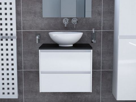 Duo Badmöbel 60, Weiß Hochglanz, Keramik...