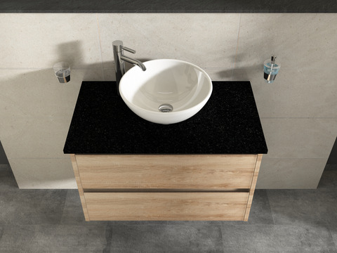 Duo Badmöbel 80, Eiche Gold, Keramik Waschbecken,...