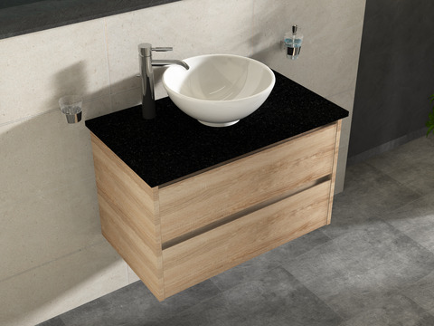 Duo Badmöbel 80, Eiche Gold, Keramik Waschbecken,...