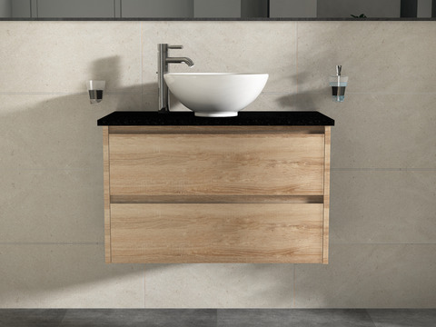 Duo Badmöbel 80, Eiche Gold, Keramik Waschbecken,...