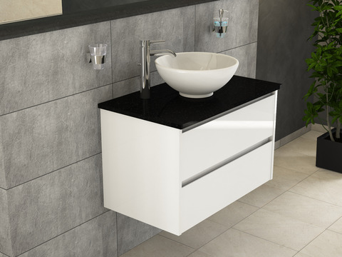 Duo Badmöbel 80, Weiß Hochglanz, Keramik...