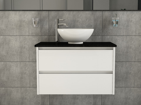 Duo Badmöbel 80, Weiß Hochglanz, Keramik...