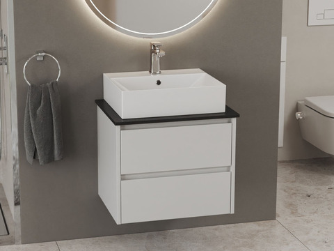 Duo Badmöbel 60, Weiß Hochglanz, Keramik...