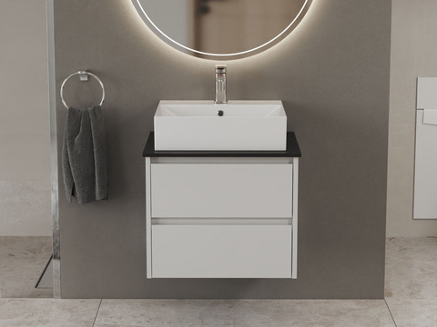 Duo Badmöbel 60, Weiß Hochglanz, Keramik...