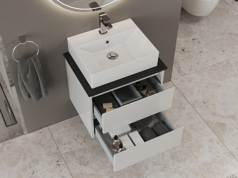 Duo Badmöbel 60, Weiß Hochglanz, Keramik...