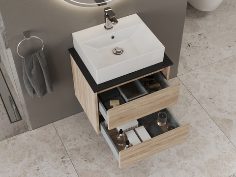 Duo Badmöbel 60, Eiche Gold, Keramik Waschbecken,...