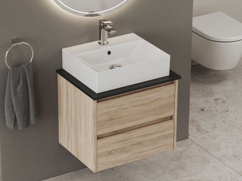 Duo Badmöbel 60, Eiche Gold, Keramik Waschbecken,...