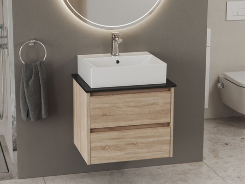 Duo Badmöbel 60, Eiche Gold, Keramik Waschbecken,...