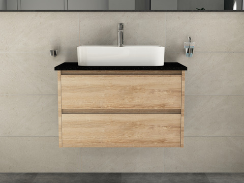 Duo Badmöbel 80, Eiche Gold, Keramik Waschbecken,...